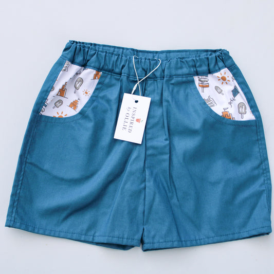 Boys Shorts - Blue Sandcastles/ Blue ( Inspired By Ollie )